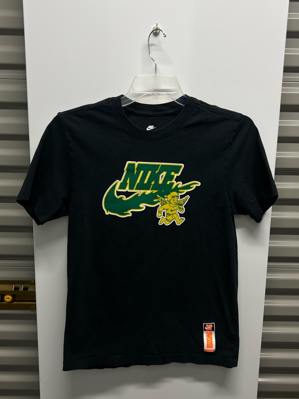 Nike Black T-Shirt with Green and Yellow Graphic Logo